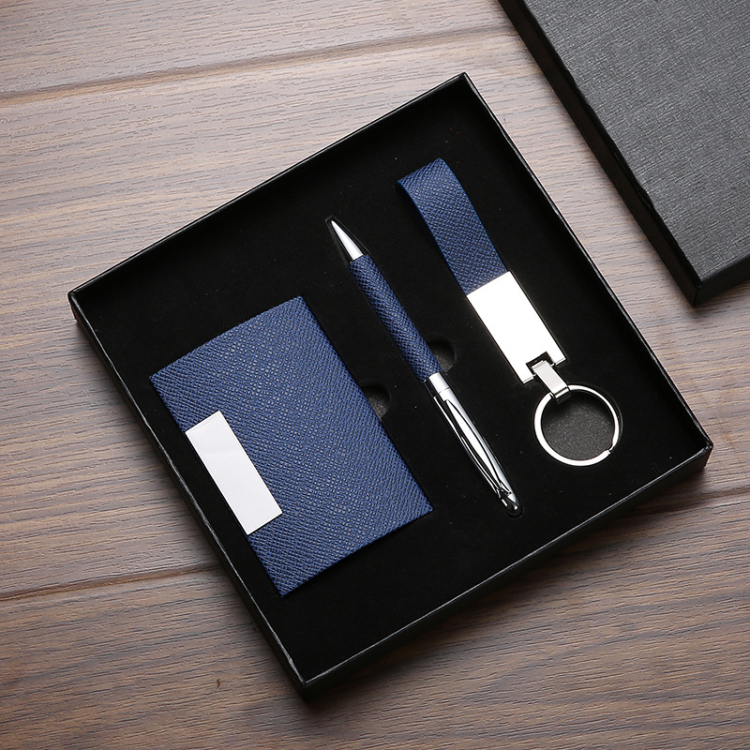 Popular Classic Leather Pen Keyring Business Card Box Set