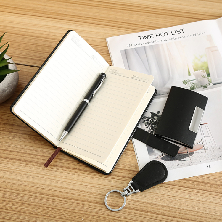 PU Leather Notebook Pen Key Chain Gift Box Set